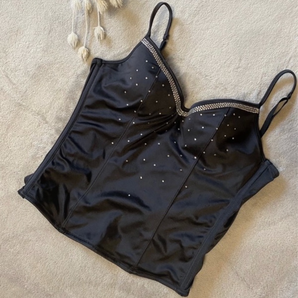 Black Rhinestone Underwire Bustier Corset Top